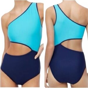 J.Crew Factory Cutout One Shoulder One Piece Swimsuit XL Blue NWT New